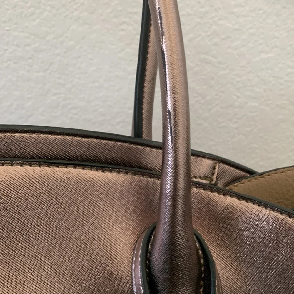 KATE LANDRY METALLIC BRONZE TOTE SATCHEL STATEMENT BAG - Picture 10 of 11
